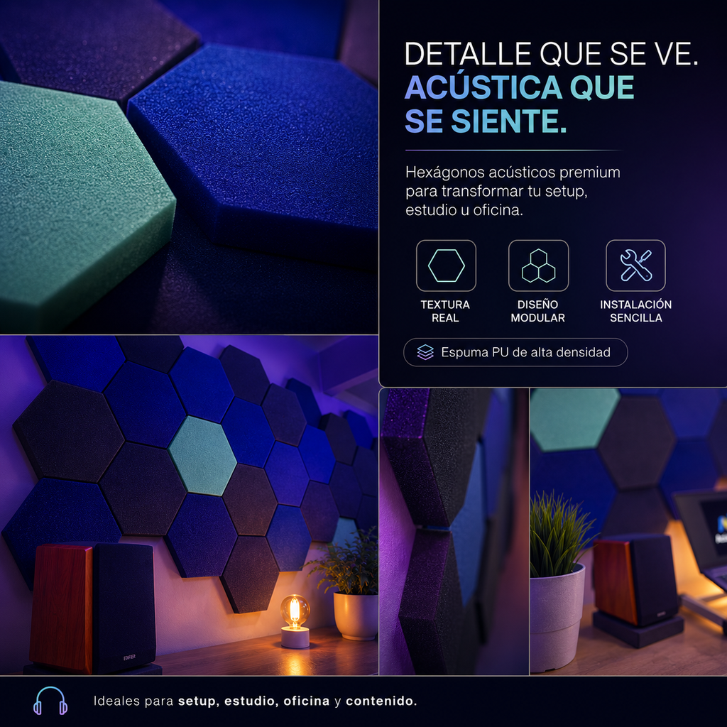 12 Pack Panel Hexagonal Premium 20x23x2.5cm Espuma Acústica