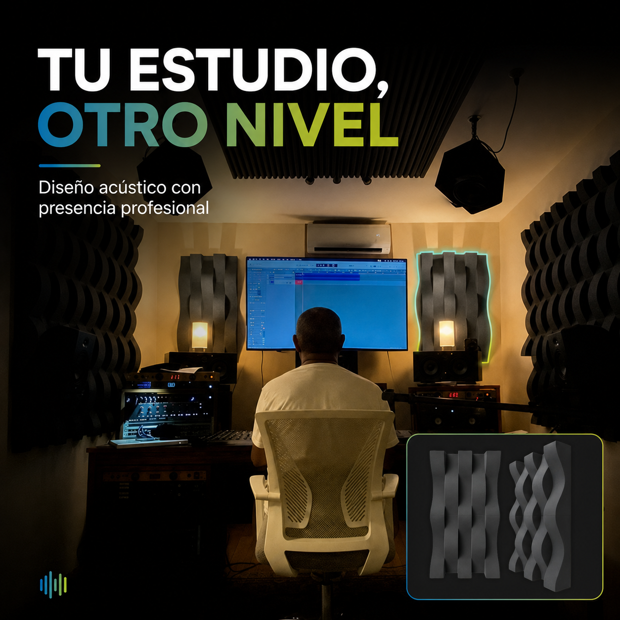 12 pack Panel Acústico Curvo Acustikap 50 x 10 x 10.5 Cm