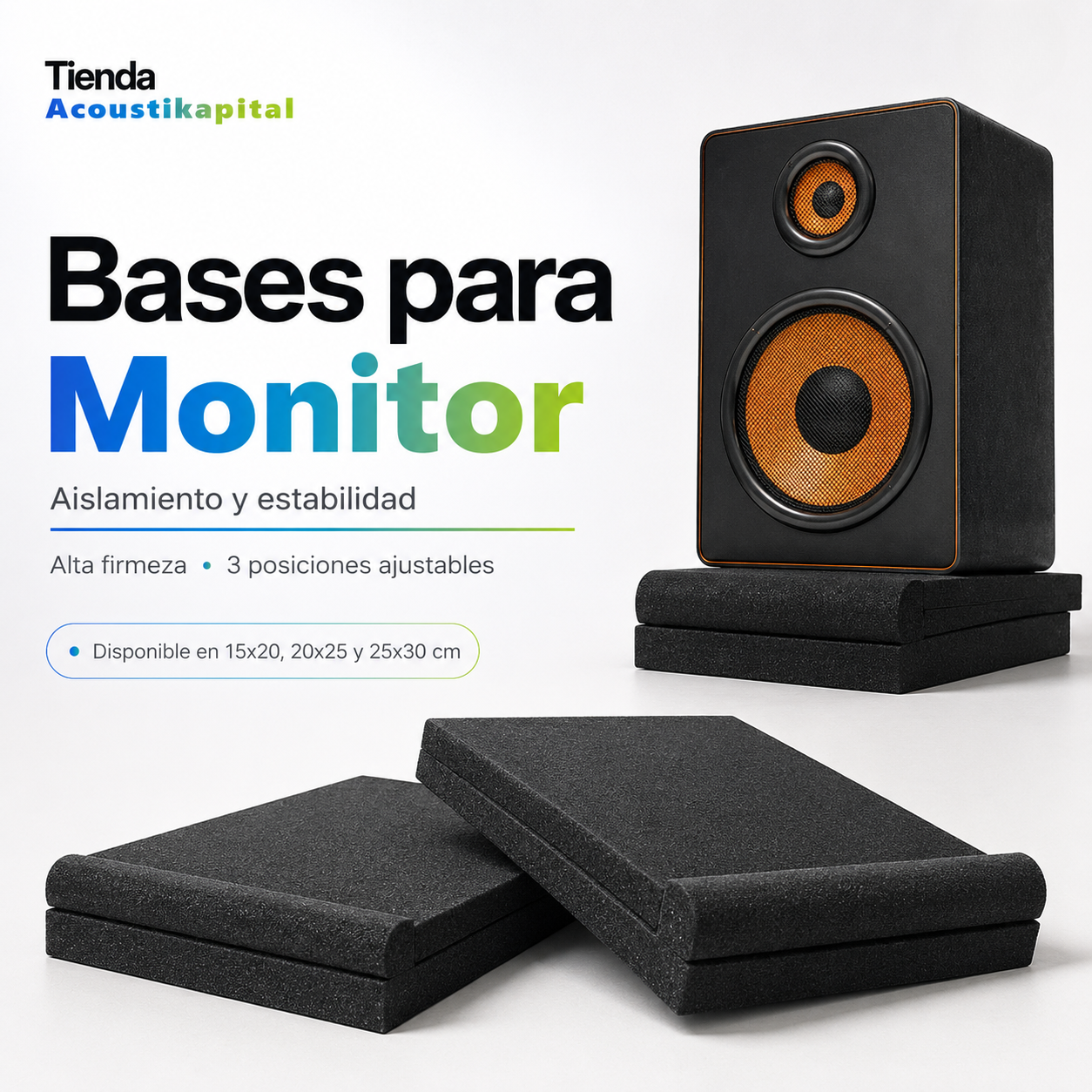 15 x 20 x 5 cm Panel Acústico Acustikap Base Monitor 02 Pzs