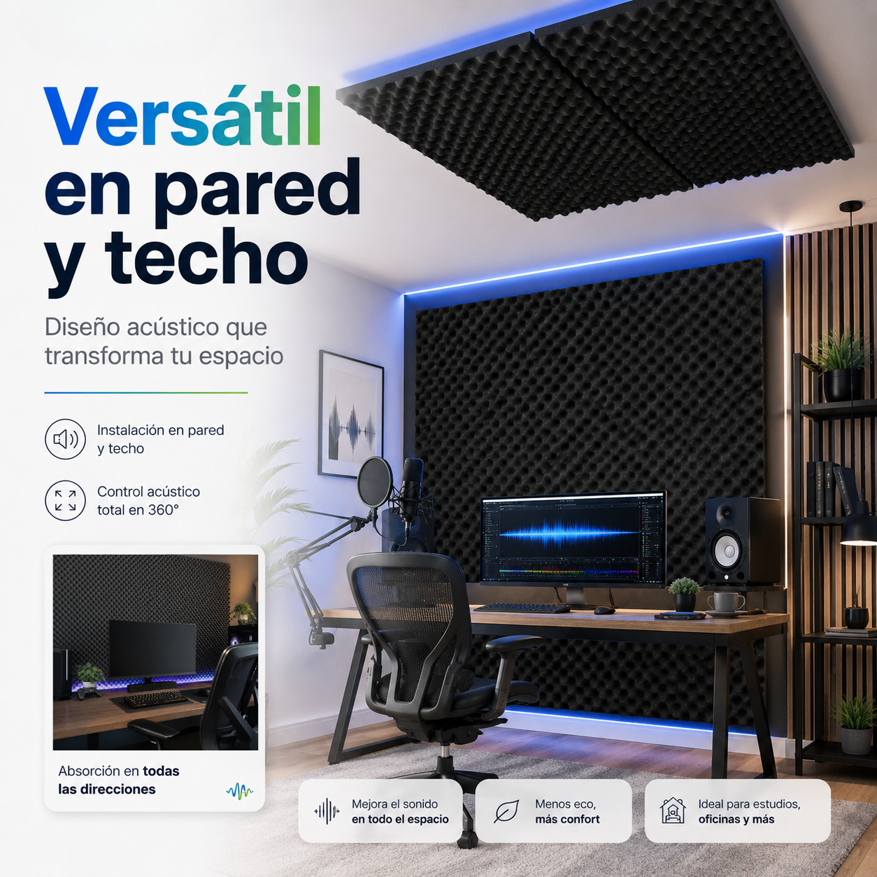 02 Pack Panel Acústico Ondulado 60x60x3.50 Cm Espuma Acustikapital