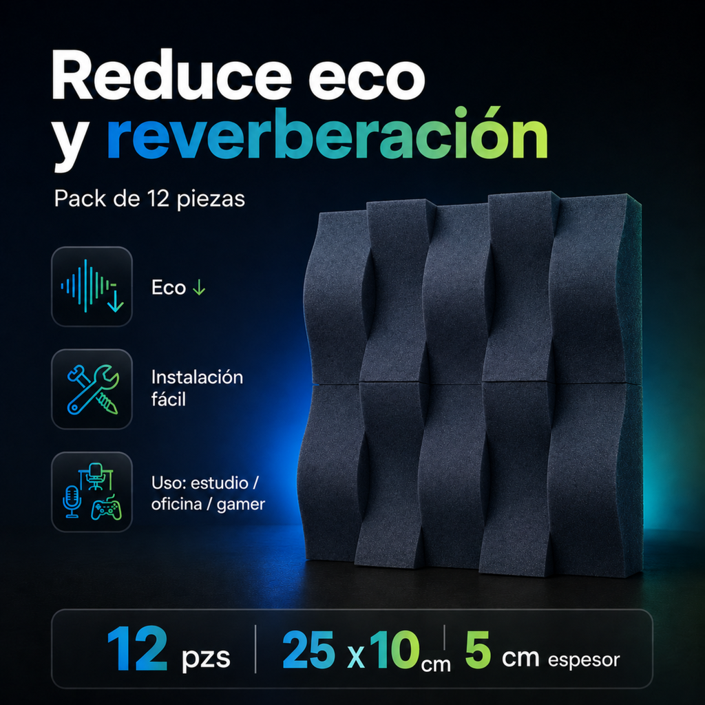 12 Pack Panel Lambrin 20x20x3.50 cm Decorativo De Espuma Acústica