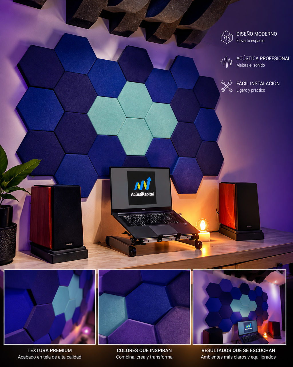12 Pack Panel Hexagonal Premium 20x23x2.5cm Espuma Acústica
