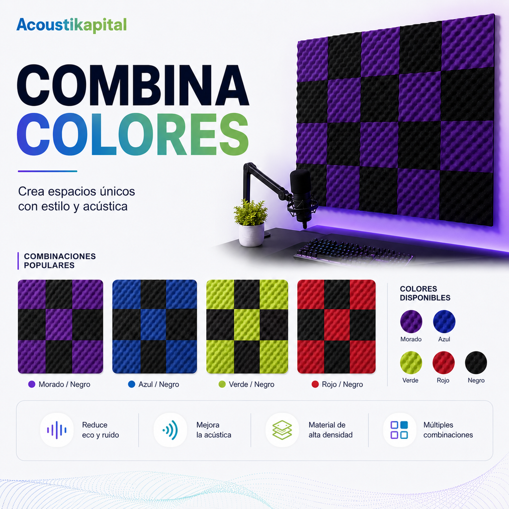 20 Paneles Premium Ondulados 20x20x3.5 Cm Espuma Acústica