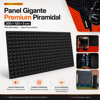 01 pza Panel Gigante Premium Piramidal 120x200x5 Cm Espuma Acústica