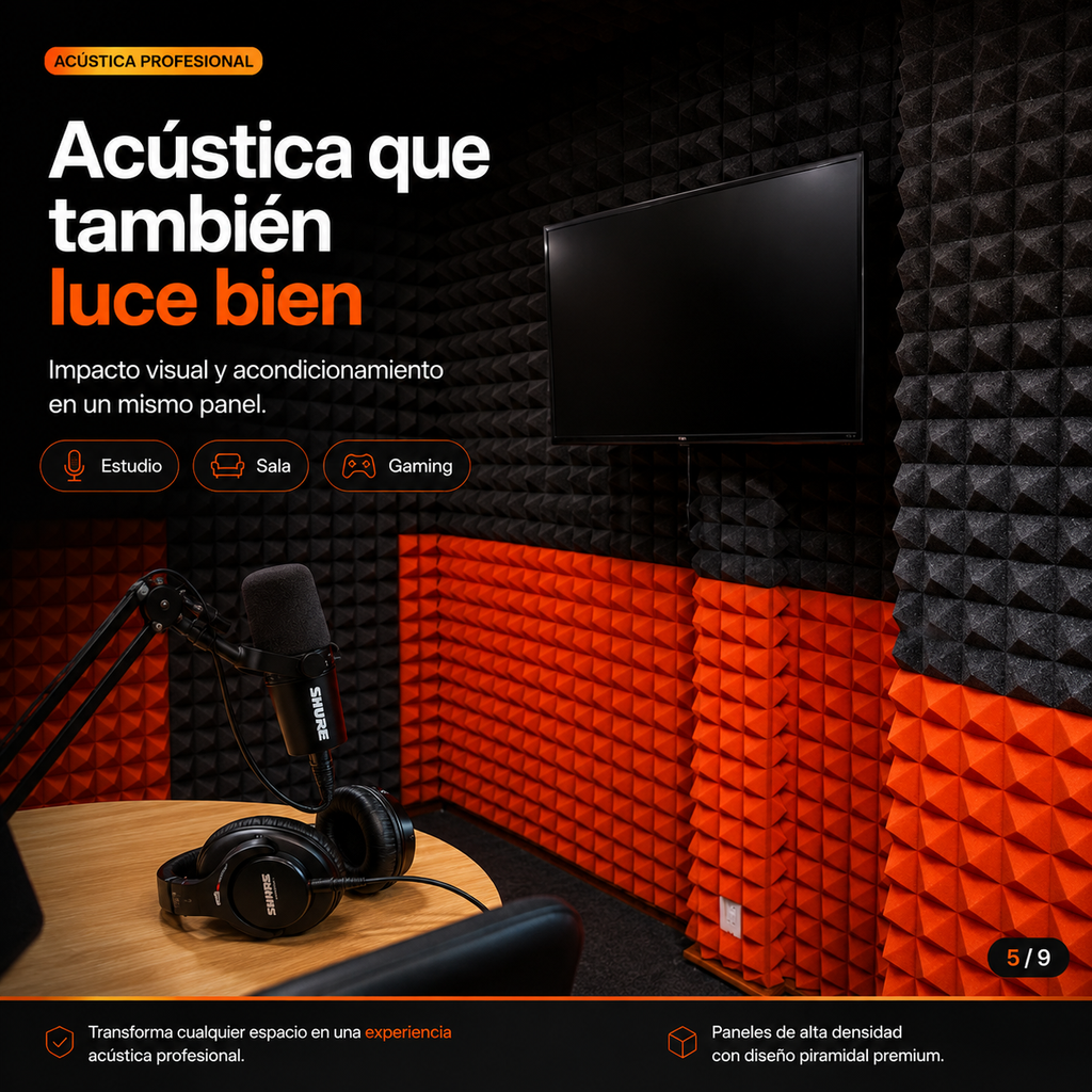 01 pza Panel Gigante Premium Piramidal 120x200x5 Cm Espuma Acústica