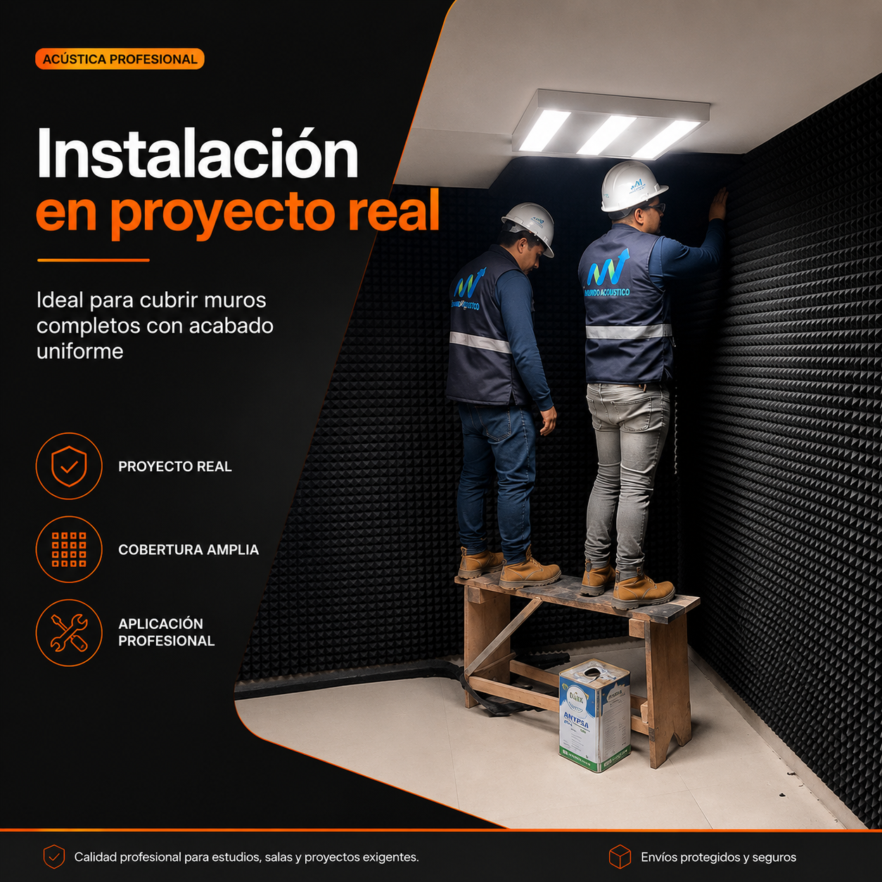 01 pza Panel Gigante Premium Piramidal 120x200x5 Cm Espuma Acústica
