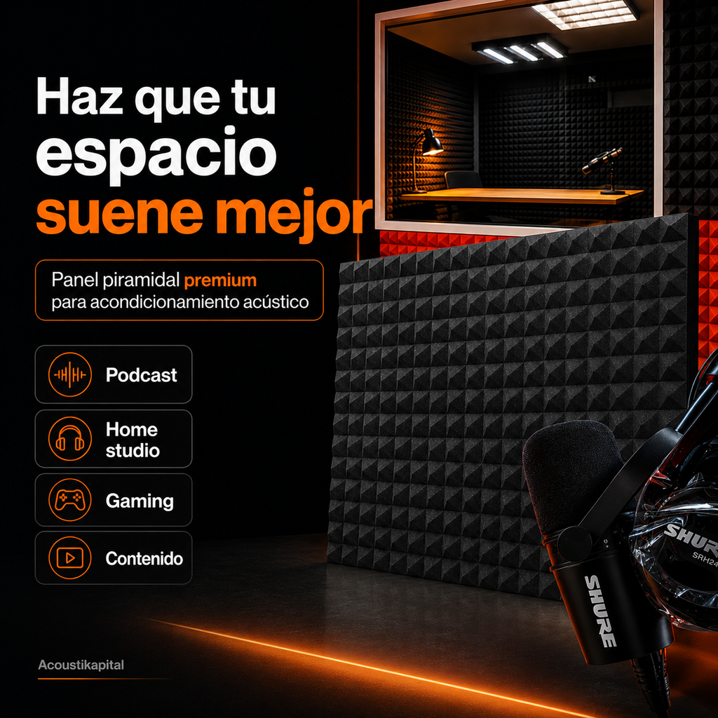 01 pza Panel Gigante Premium Piramidal 120x200x5 Cm Espuma Acústica