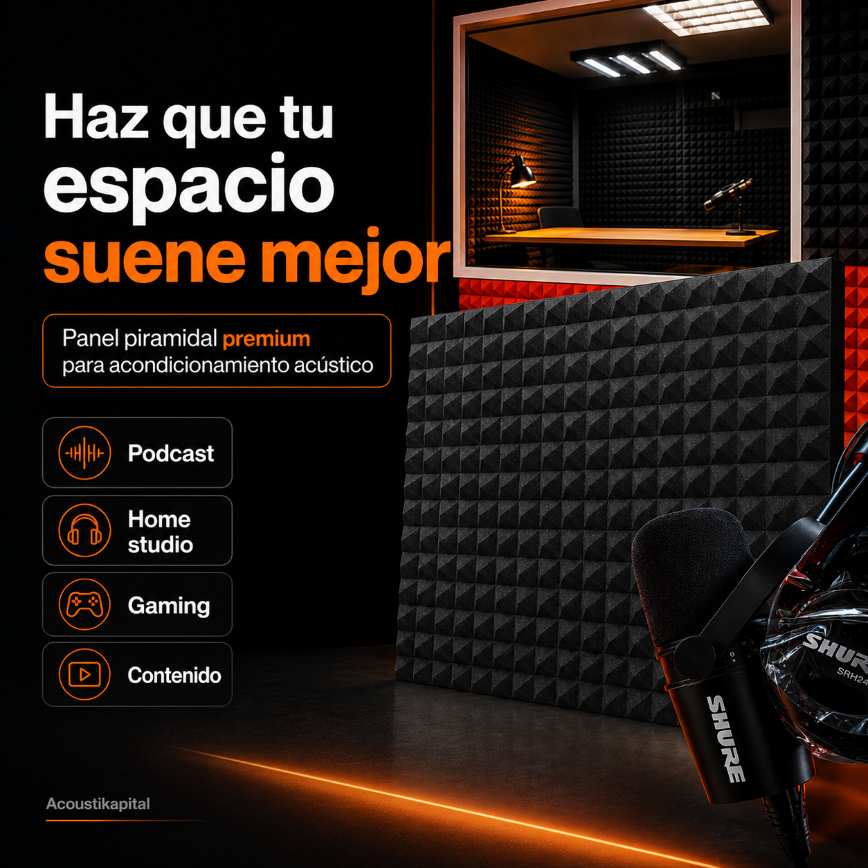01 pza Panel Gigante Premium Piramidal 120x200x5 Cm Espuma Acústica