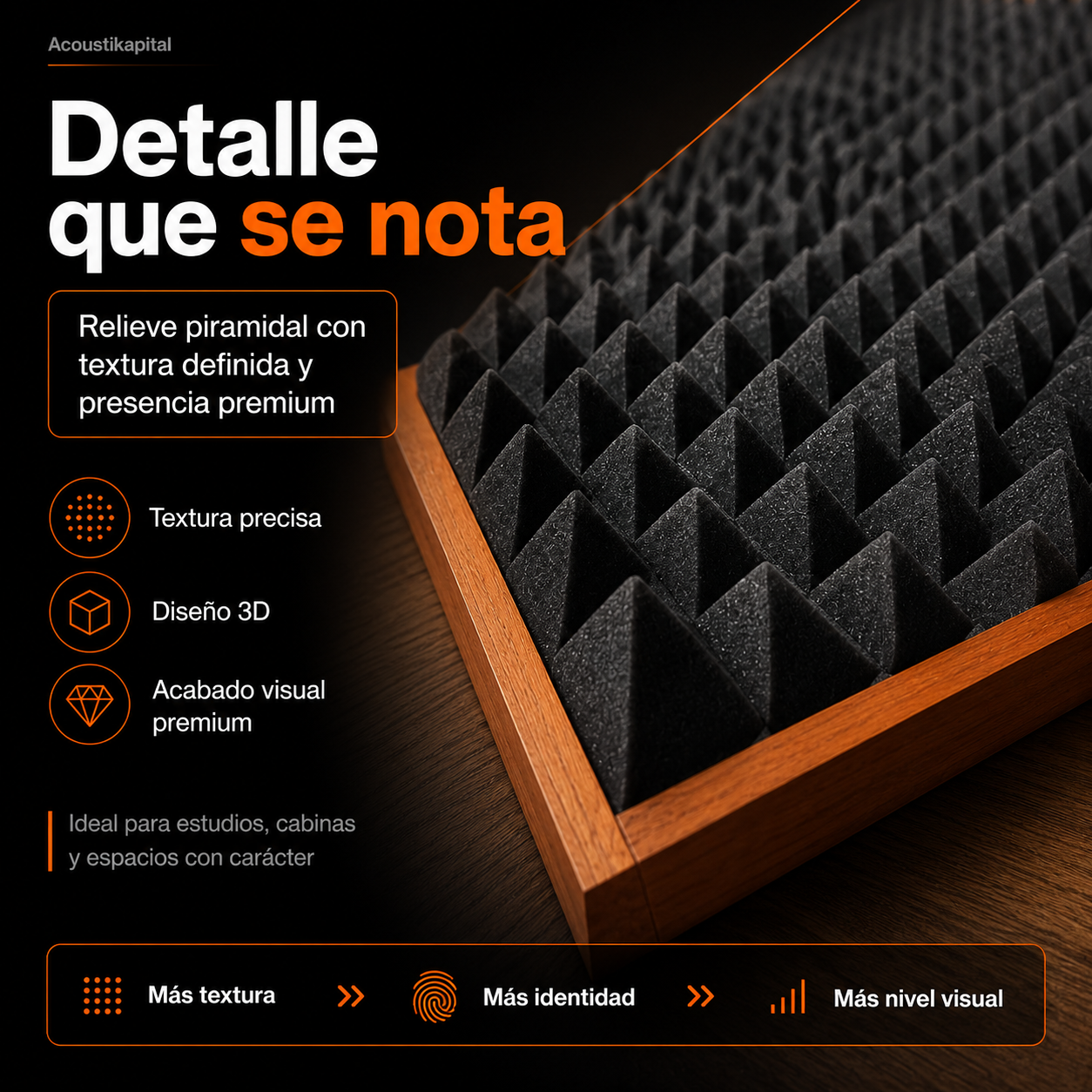 01 pza Panel Gigante Premium Piramidal 120x200x5 Cm Espuma Acústica
