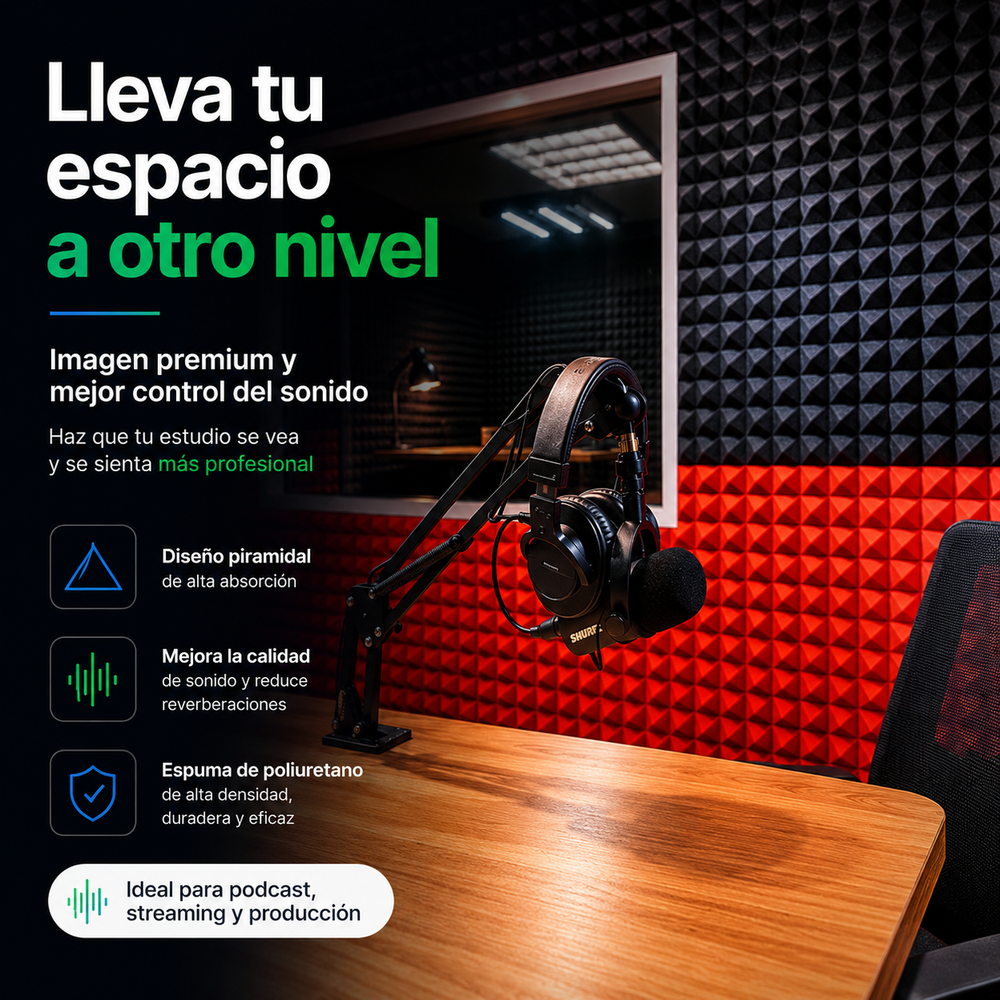 04 Pack Panel Gigante Premium Piramidal 120x200x5 Cm Espuma Acústica
