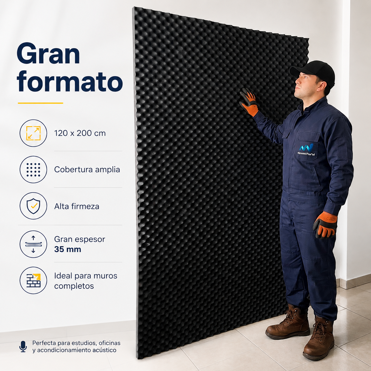 02 pack Panel Gigante Premium Ondulado 120x200 Cm Espuma Acústica