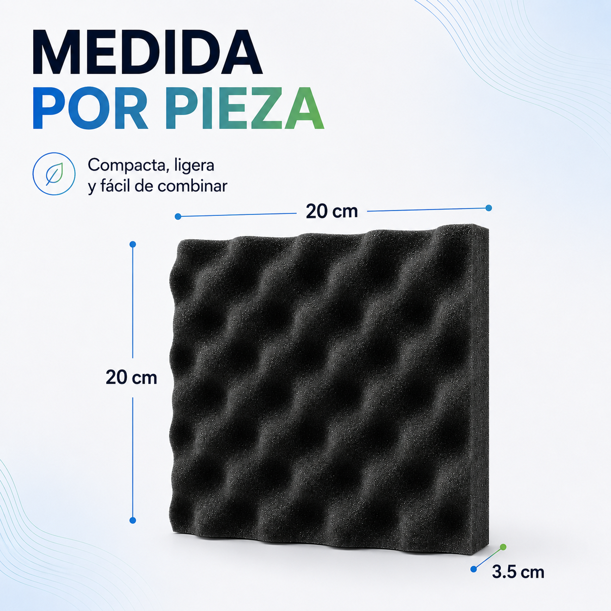 20 Paneles Premium Ondulados 20x20x3.5 Cm Espuma Acústica
