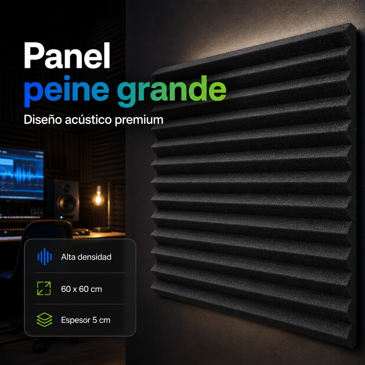 01 pz Panel Grande Premium Peine 60 X 60 X 05 Cm Espuma Acústica