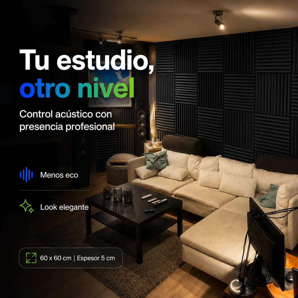 02 pack Panel Grande Premium Peine 60 X 60 X 05 Cm Espuma Acústica
