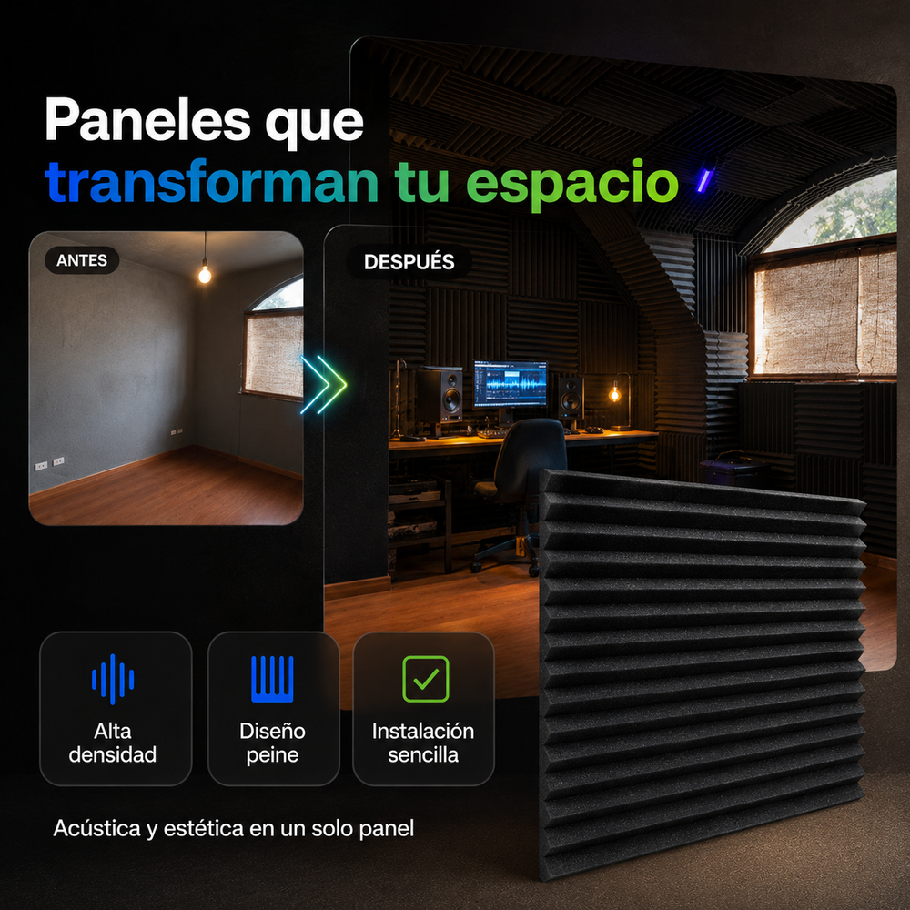 02 pack Panel Grande Premium Peine 60 X 60 X 05 Cm Espuma Acústica