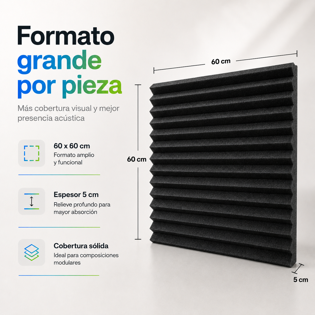 01 pz Panel Grande Premium Peine 60 X 60 X 05 Cm Espuma Acústica