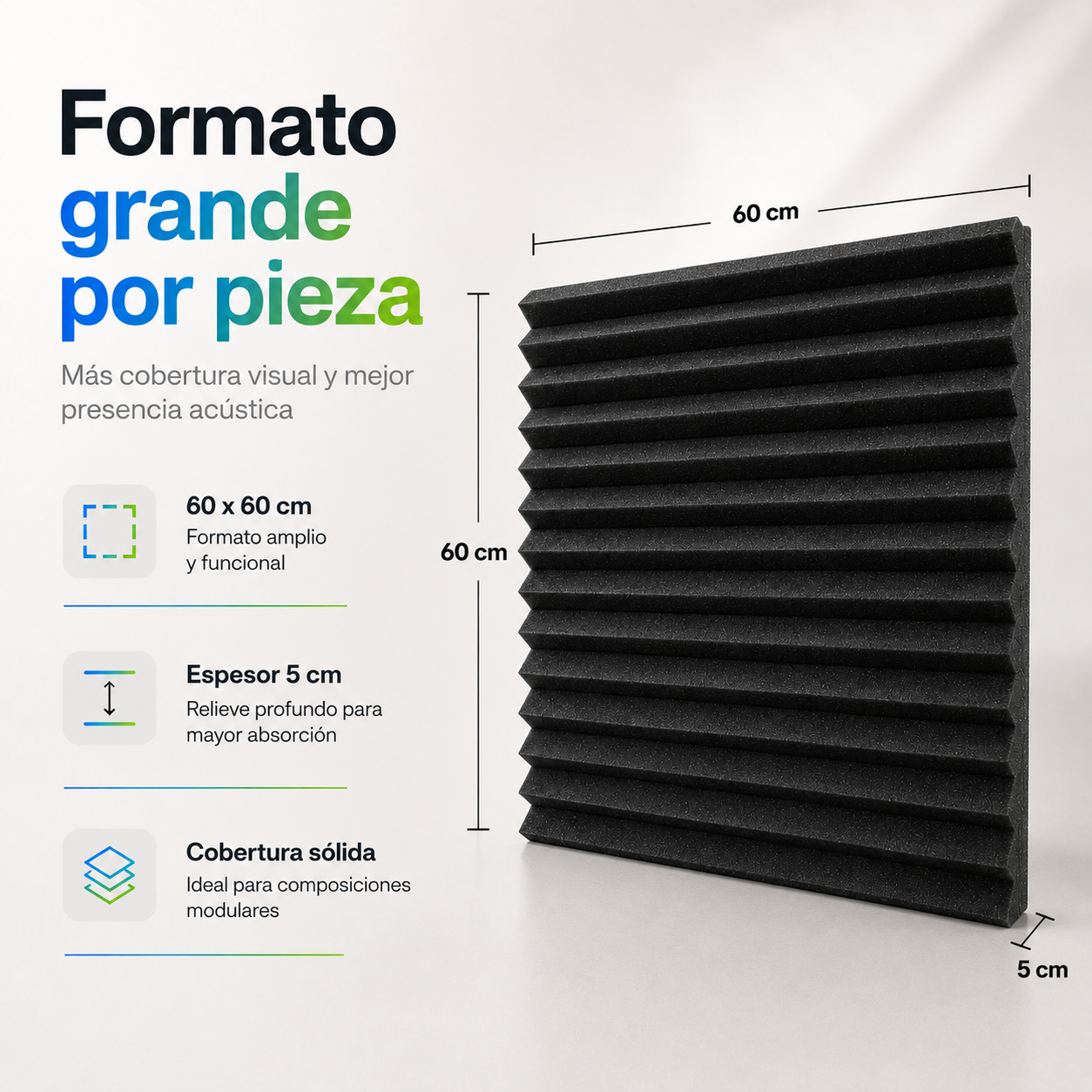 01 pz Panel Grande Premium Peine 60 X 60 X 05 Cm Espuma Acústica