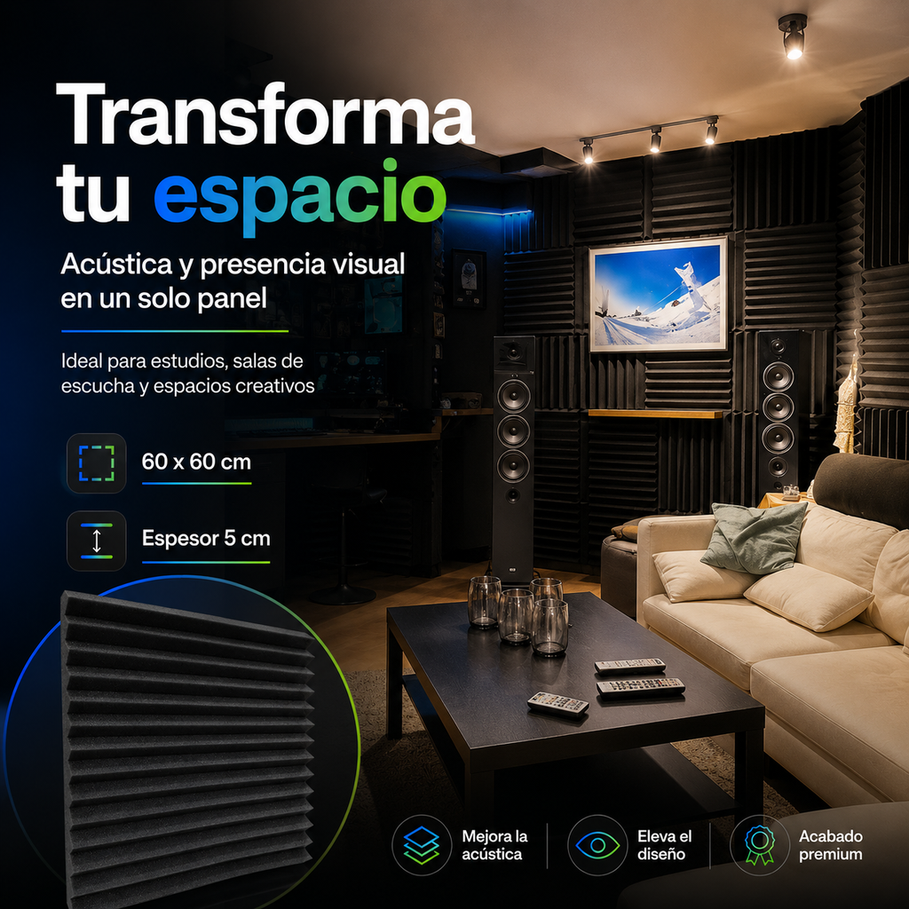 01 pz Panel Grande Premium Peine 60 X 60 X 05 Cm Espuma Acústica
