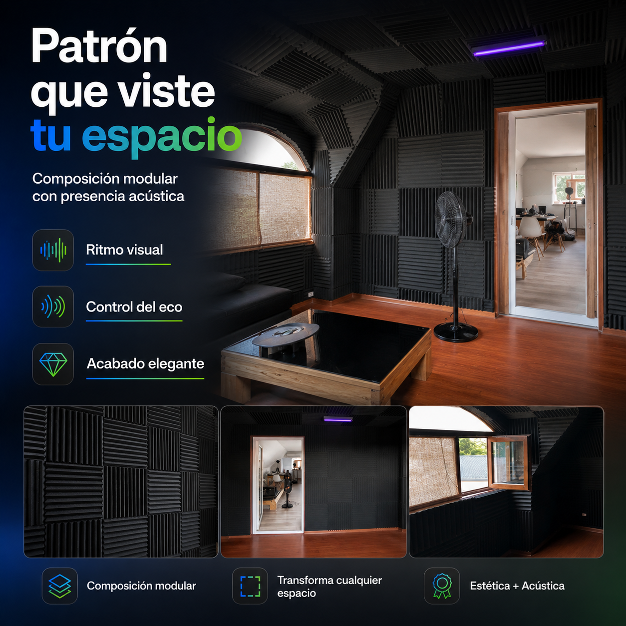 01 pz Panel Grande Premium Peine 60 X 60 X 05 Cm Espuma Acústica