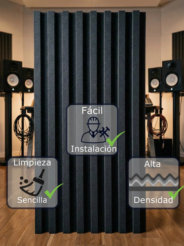 02 Pack Paneles Acústicos Lambrin Lineal 1m Acustikap Gris Oscuro